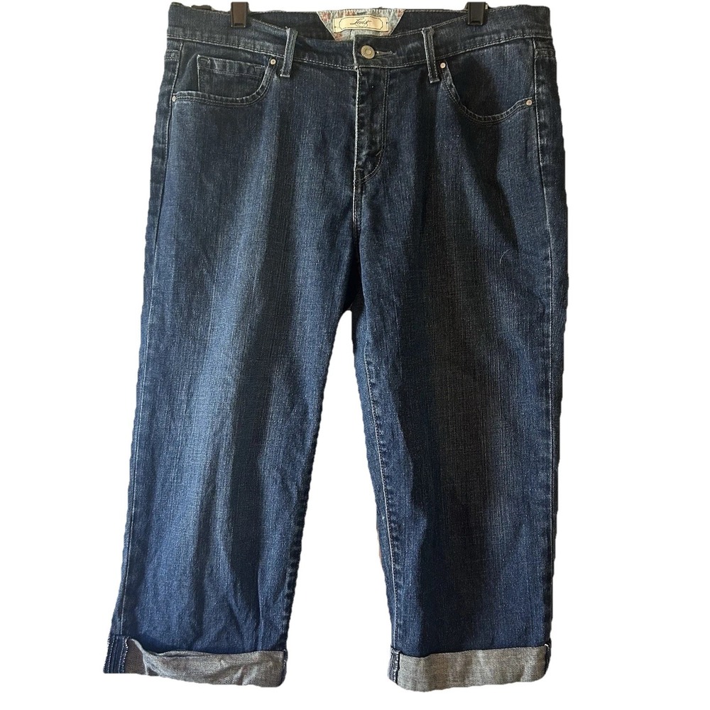Levi's‎ Cuffed Capri Stretch Dark Blue Jeans w/ Button Detail Back Pockets 10